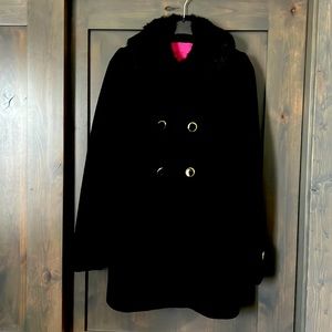 A Brand new Betsey Johnson black wool coat, Wanimal print lined. Size 6. New WNT
